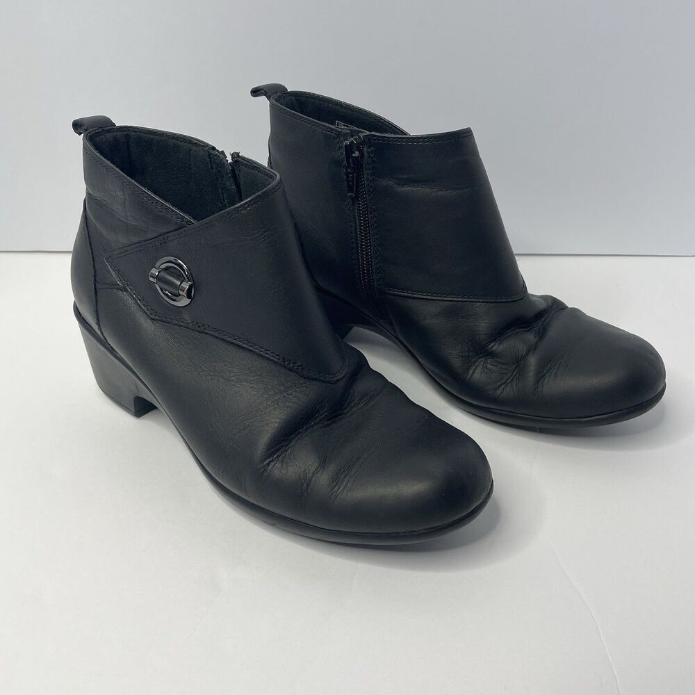 Clarks Collection Ankle Boots Side Zip Block Heel Black Leather Women's Size 7M